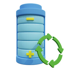 Blue Battery with Recycle Arrows 3d Render on Transparent Background