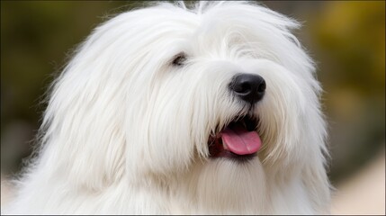 terrier. Close-up portrait of a Tibetan terrier with fluffy fur and soft natural lighting. wildlife magazines, conservation campaigns, designed for eco-tourism storytelling, celebrates biodiversity.