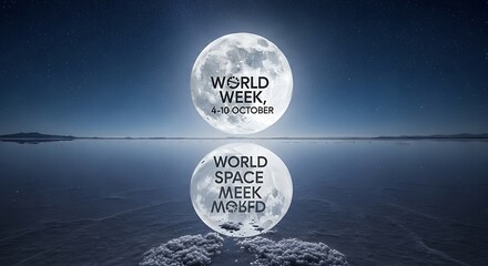 Full moon reflection with world space week text