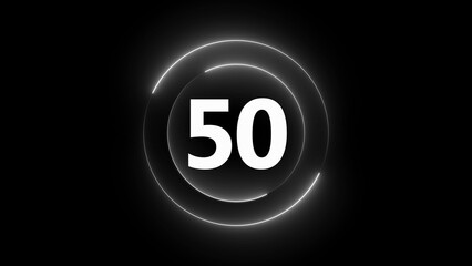 White Neon Circle With Number 50 On Black Background fifty numeral