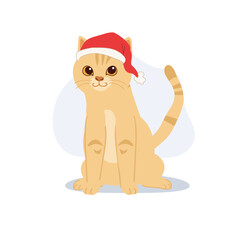 cute christmas cat illustration with santa hat holiday animal artwork perfect for festive cards seasonal greetings and new year decoration