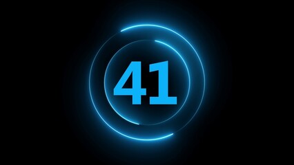 Obraz premium Blue neon glowing circle with the number 41 inside on a black background forty one numeral