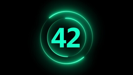 Fototapeta premium Glowing Green Neon Circle with Number 42 on Black Background numeral countdown