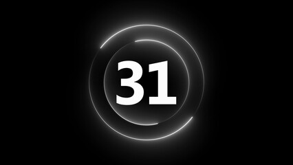 Glowing Neon Circle With Number 31 On Black Background thirty one numeral