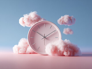 Creative clock surreal artwork in dreamy clouds