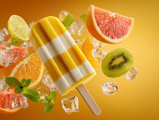 Fresh orange kiwi popsicle frozen dessert design
