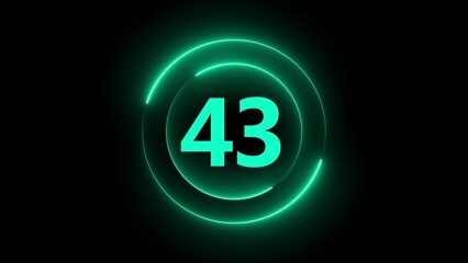 Green Neon Circle With Number 43 In Center On Black Background numeral digit