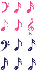 Vibrant pink and dark blue music notes artfully arranged for creative musical design projects