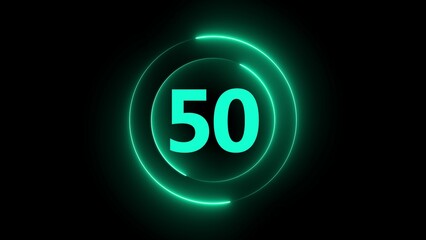 Neon Green Circle With Number 50 On Black Background fifty numeral