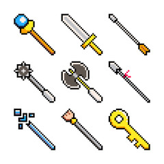 Set of Medieval-inspired Weapon Cursor Icon in Pixel Art Style
