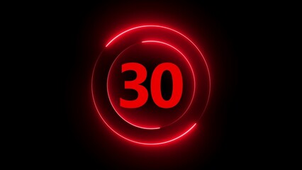 Red Neon Circle With Number 30 On Black Background thirty numeral