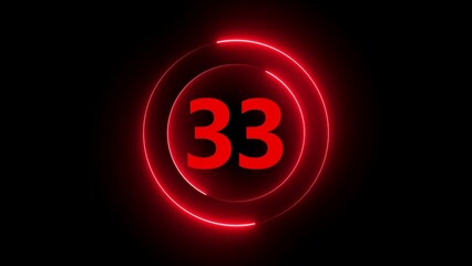 Red Neon Circle With Number 33 On Black Background numeral count