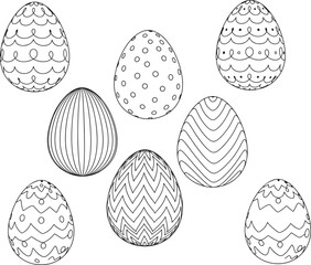 cartoon Easter eggs vector set with funny faces, bunny ears, pastel colors, kawaii style holiday illustration for kids.