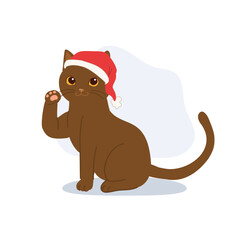 cute christmas cat wearing santa hat adorable brown pet illustration for holiday season decoration