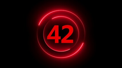 Red Neon Circle With Number 42 In Center On Black Background numeral digit