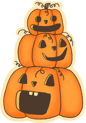 Cute Halloween Pumpkins Stack – Funny Carved Jack O Lantern Faces Illustration