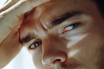 Close-up portrait of a man with furrowed brow.