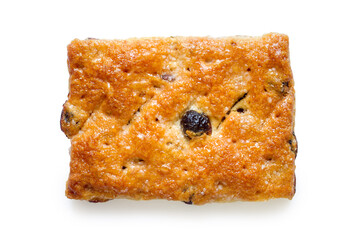 Dry puff pastry with raisins. Cookies on a white background