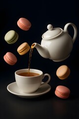Tea Pouring into Floating Macarons