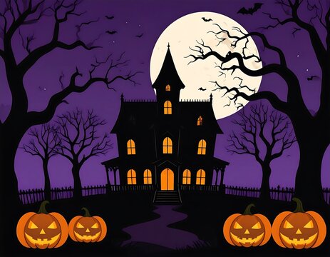 Spooky Halloween mansion in a dark forest