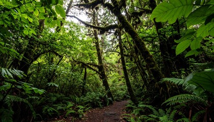 Lush green forest path