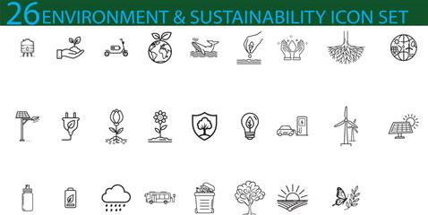 Explore a collection of environmental and sustainability icons, perfect for conveying eco-friendly concepts and promoting green initiatives, ideal for web use