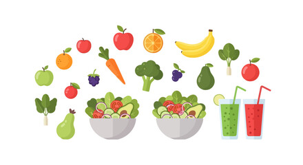 Vibrant and Colorful Fruits and Vegetables Arrangement for Promoting Healthy Eating Habits and Lifestyle, Perfect for Nutrition Education Materials