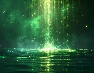 Green glowing particles cascading