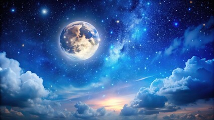 Fototapeta premium A majestic night sky with vibrant stars and a large moon