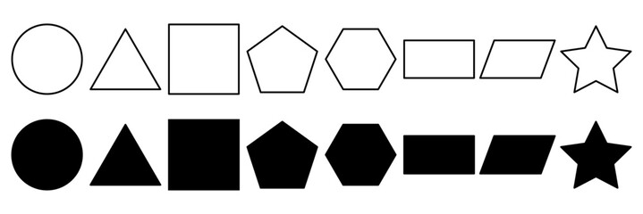 Geometric Shapes Set – Outline and Solid Vector Collection