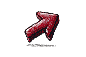 Red Pixelated Arrow Pointing Up and Right on Transparent Background