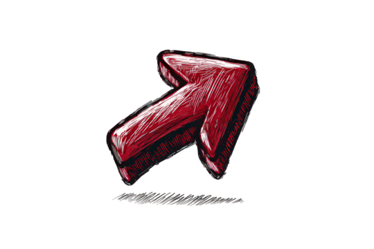 Red Pixelated Arrow Pointing Up and Right on Transparent Background