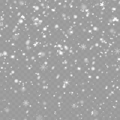 Realistic falling snow and snowflakes overlay effect for winter design. Vector illustration