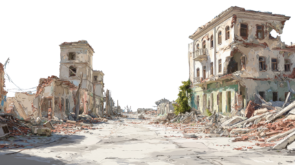 Ancient ruins of old building with weathered stone walls collapsed structure historical architecture heritage site detailed texture isolated on white background