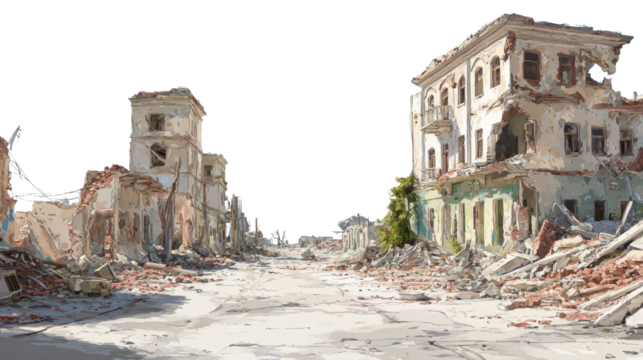 Ancient ruins of old building with weathered stone walls collapsed structure historical architecture heritage site detailed texture isolated on white background