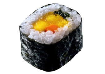 Close-up of a single, colorful sushi roll