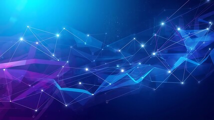 Abstract Blue Purple Digital Network With Glowing Particles Represents Global Connectivity And Data Flow