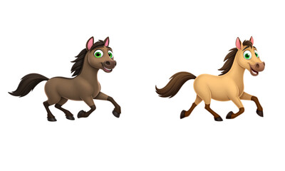 Happy cute funny brown horses running