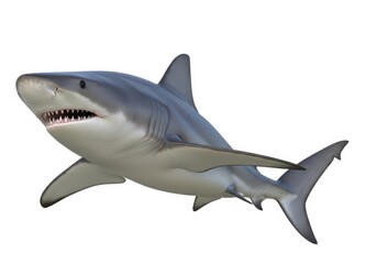 Obraz premium Majestic great white shark swimming powerfully in clear ocean waters wildlife photography