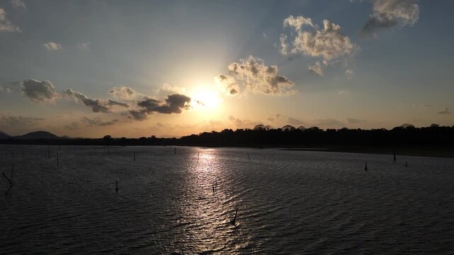 sunset over the lake , sunset , srilanka , nature , beutiful sunset , drone , 4k 