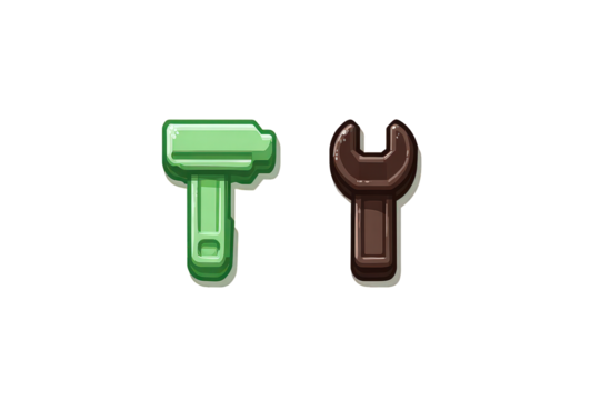 Pixelated Green Hammer And Brown Wrench Icons - Powered by Adobe