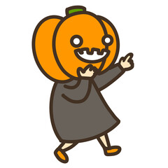 指差ししているカボチャをかぶった子供