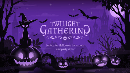 Halloween Poster with Pumpkins and Spooky Black Cat