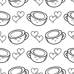 seamless pattern hand drawn two coffee cups