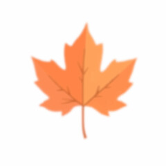 Fototapeta premium Orange maple leaf, blurred flat cartoon, warm fall colors, autumn season and nature