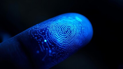 Examining a glowing fingerprint under ultraviolet light for forensic analysis