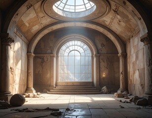 Obraz premium Ruined hall with grand window