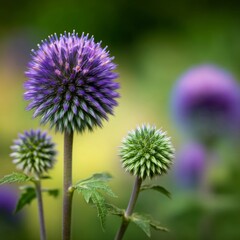 Stunning spherical purple flower against a soft blurred green background showcasing natural beauty and intricate details in nature