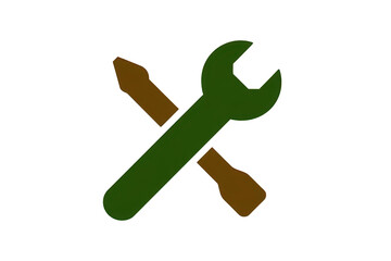 Two Crossed Tools, Green Wrench And Brown Adjustable Wrench