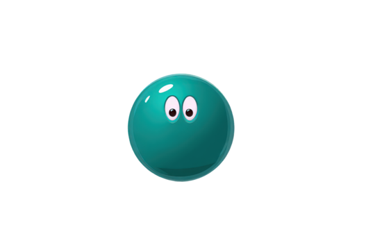 Teal Sphere With Eyes Against Black Background